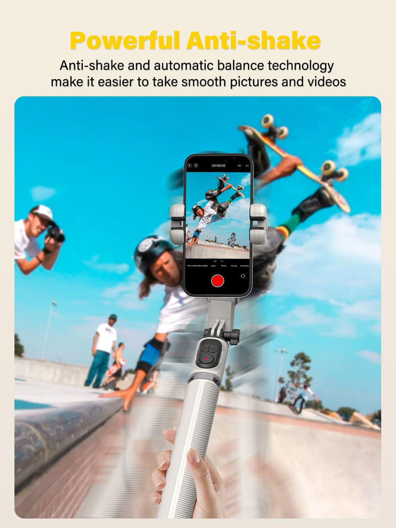 Smartphone Gimbal Stabilizer, Stabilizer Face Tracking Without APP - 4 in 1 Cellphone Gimbal Stabilizer for iPhone&Android Extended 108cm Rod with RGB Fill Light, AOCHUAN M2PRO White