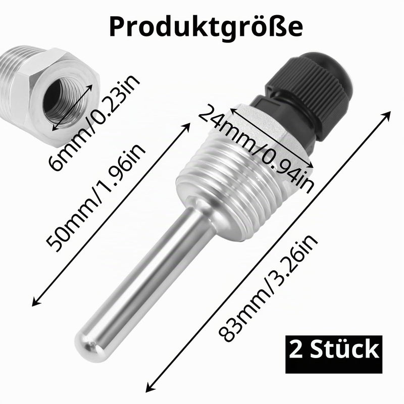 Thermowell 1/2 Inch Stainless Steel Immersion Sleeve 8 x 50 mm Thermowell Diving Protection Tubes Thermocouples Protective Tube Diving Sleeves Temperature Sensor Stainless Steel Diving Sleeves for Temperature Sensor Pack of 2