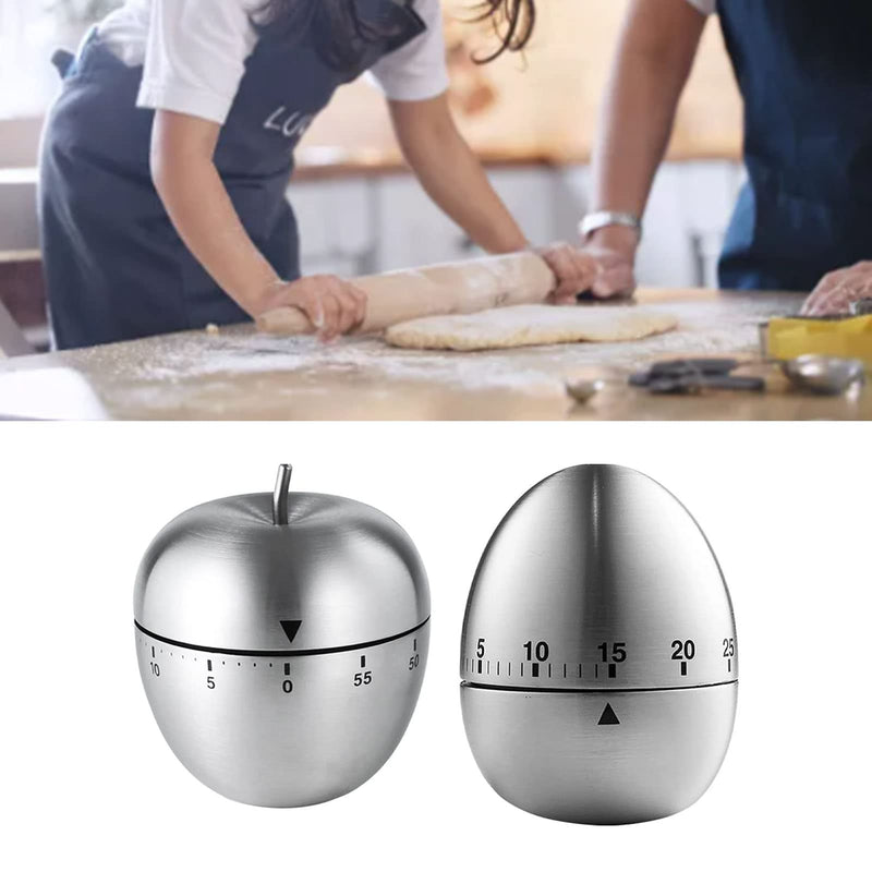 2Pcs Kitchen Timer, Egg Fruit Shape Stainless Steel Waterproof Mechanical Kitchen Timer Visual Countdow Cooking Timer, 70 Decibels Alarm