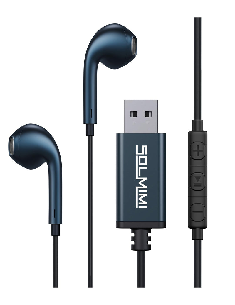USB Earbuds with Microphone for PC Laptop, 2M/6.5ft USB Headset with Microphone for PC, USB Headphones for Computer Laptop PC PS4 PS5 Notebook Desktop Office Home with Volume Control& Mute Middle mic