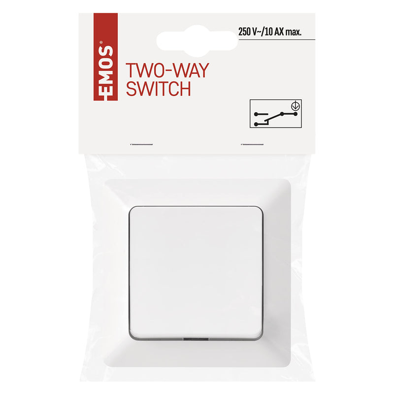 EMOS Toggle Switch in White (Gloss), Light Switch with One Rocker 250 V ~ / 10 AX, Plastic, without Flush-Mounted Box, Protection Class IP20 for Indoor Use, 8 x 8 x 5 cm