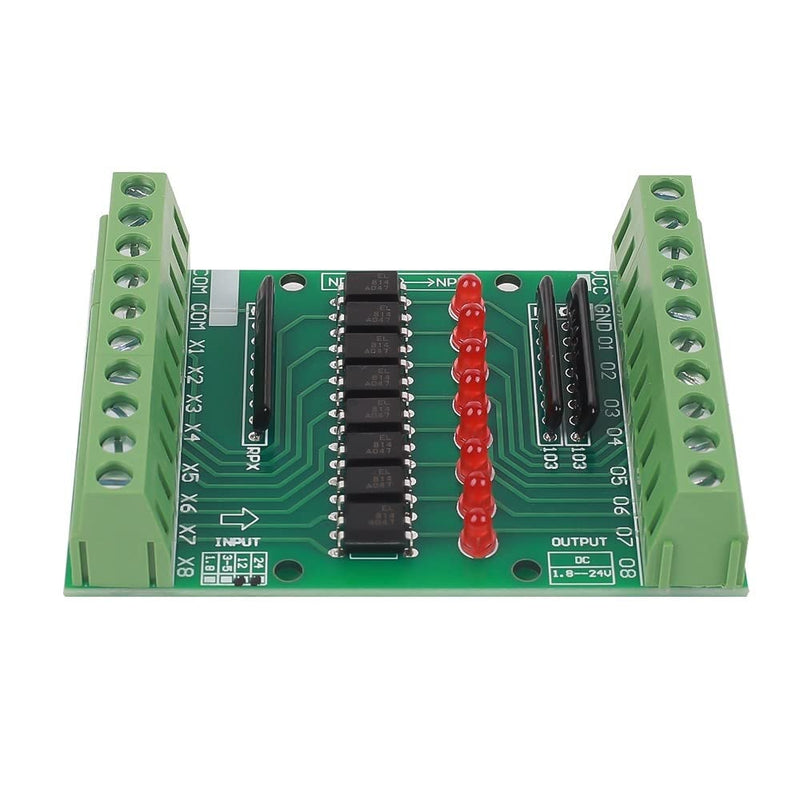 Optocoupler isolation module, DC 12V-24V 8-channel optocoupler isolation board, 8-channel NPN low high level output signal converter