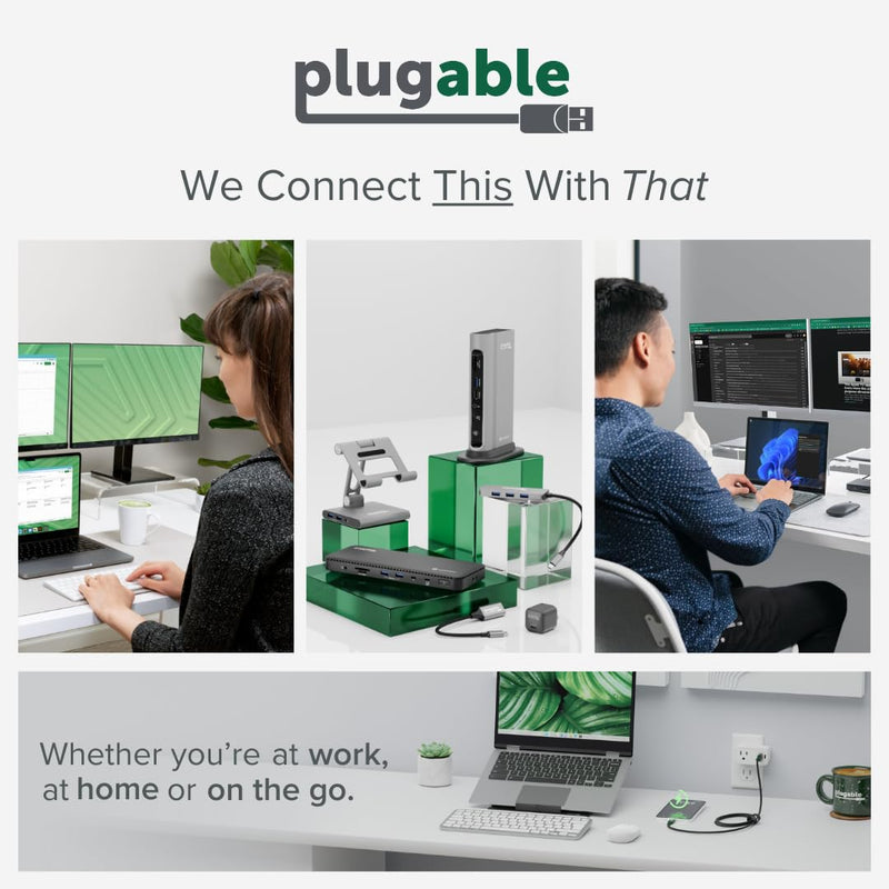 Plugable USB 3.0 Universal Docking Station for Windows, macOS, ChromeOS (Dual HDMI Monitors or DVI/VGA, Gigabit Ethernet, Audio, 6 USB Ports)