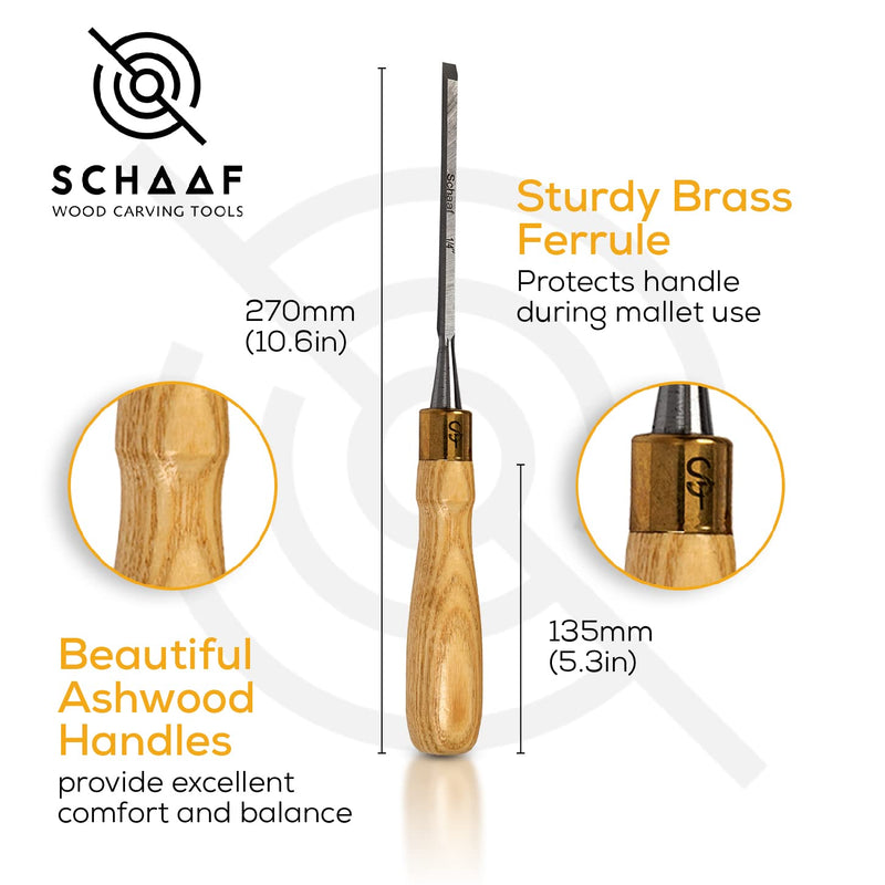Finely Crafted Wood Chisel Set, 4 High-Performance Woodworking Chisels with Durable, Sharp CR-V Steel Blades Tempered to 60HRc, Chisel Set with Tool Roll from Schaaf Wood Carving Tools