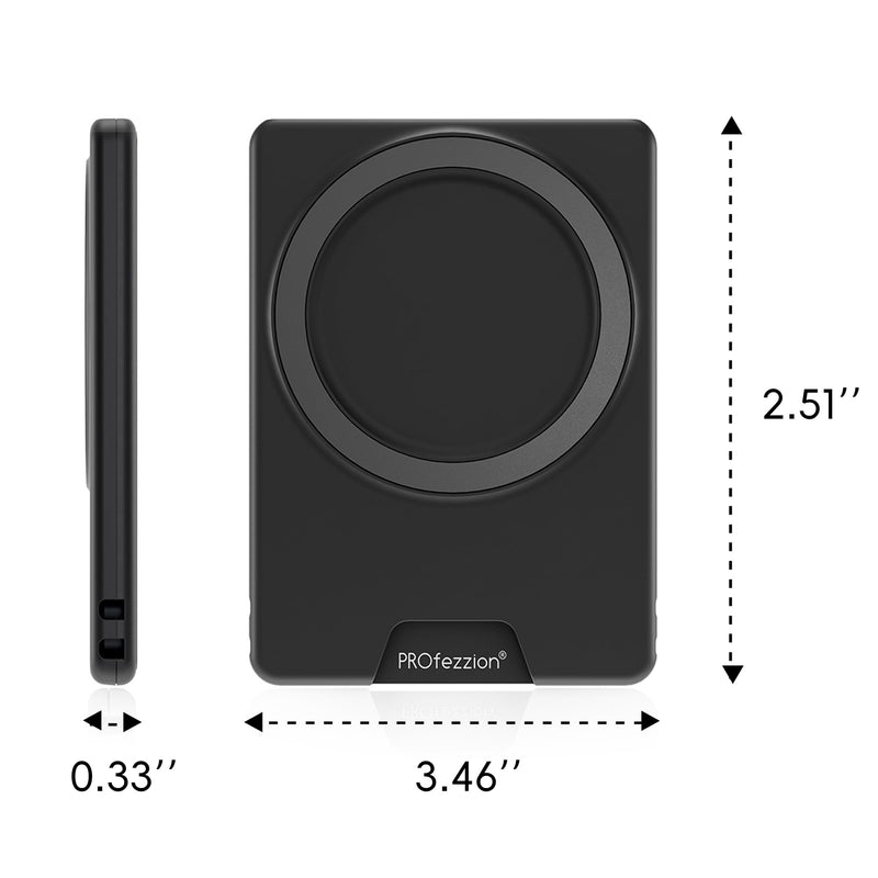 PROfezzion Magnetic Wallet with Double Magnets, Plastic Mag Safe Card Holder Slim Magnetic Phone Wallet Compatible with iPhone 15 14 13 12 Series & Mag Safe Case, Fit 2 Cards, Anti-Drop, Black