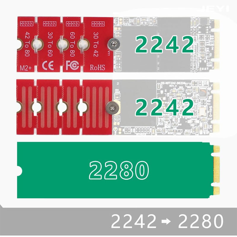 JMT NGFF NVME M2 M2PLUS 2230 to 2280 Adapter Card 2230, 2242, 2260, 2280 Extended Transfer Long Size Change for M.2 U.2 M3 M.3 SSD (10Pcs) 10Pcs