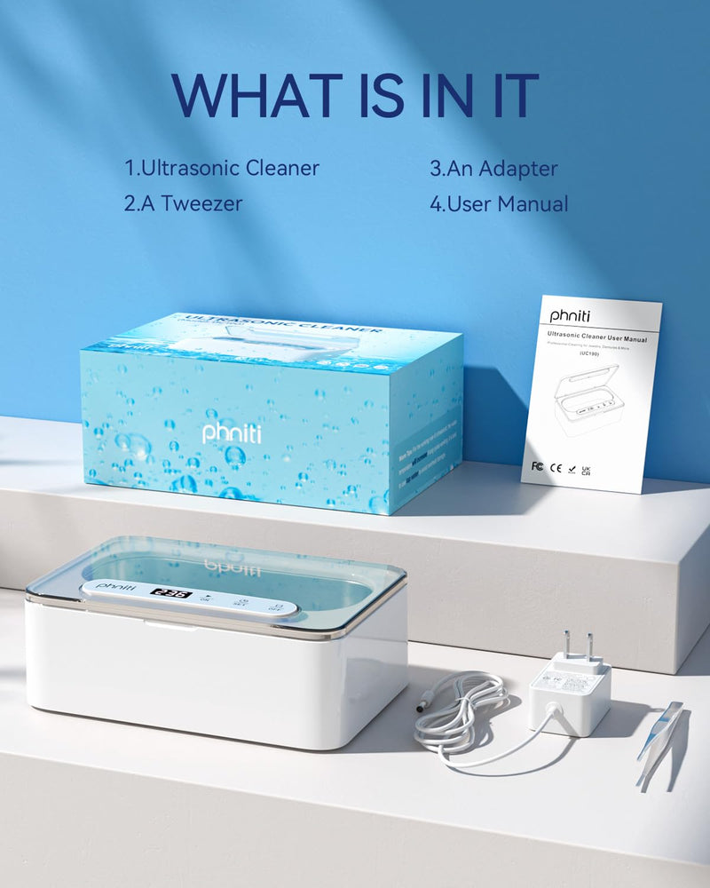 Phniti 47kHz Professional Ultrasonic Retainer Cleaner Machine for Dental Cleaning Three Cleaning Modes