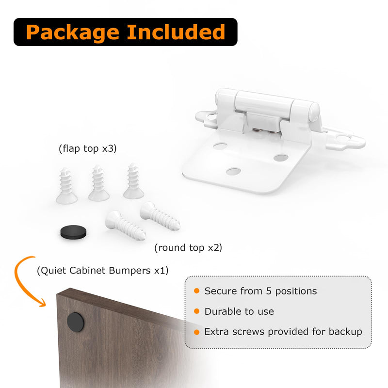 Chibery 1/2" Overlay Cabinet Hinges, 20 Pack Self Closing Flush Mount Hinges with Door Bumper, Variable Decorative Hardware for Bathroom, Furniture, Kitchen Cabinet Doors, White