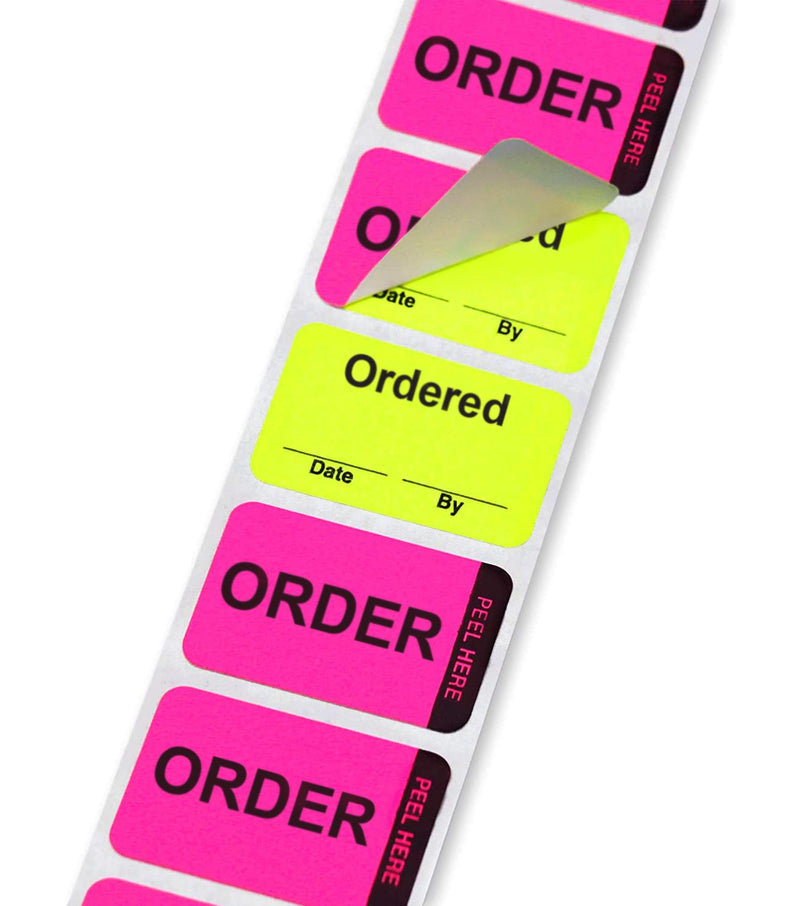 ChromaLabel 1 x 1-½ Inch Fluorescent Pink and Yellow Double Layer Quality Control Label, 250 per Dispenser Box, Imprinted: Order, Ordered