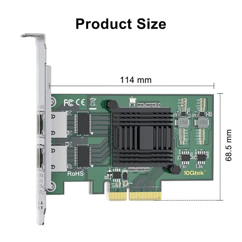 10Gtek 1G 1000Mbps Gigabit Ethernet Converged Network Adapter (NIC) with Intel I350AM2 Controller, Ethernet PCI Express Network Card, Dual Copper RJ45 Ports, PCIE 2.0 X4, Compare to Intel I350-T2 2-RJ45 X1