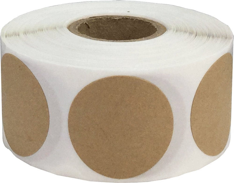 Brown Natural Kraft Color Coding Labels for Organizing Inventory 1 1/4 Inch Round Circle Dots 500 Total Adhesive Stickers On A Roll Natrual Kraft