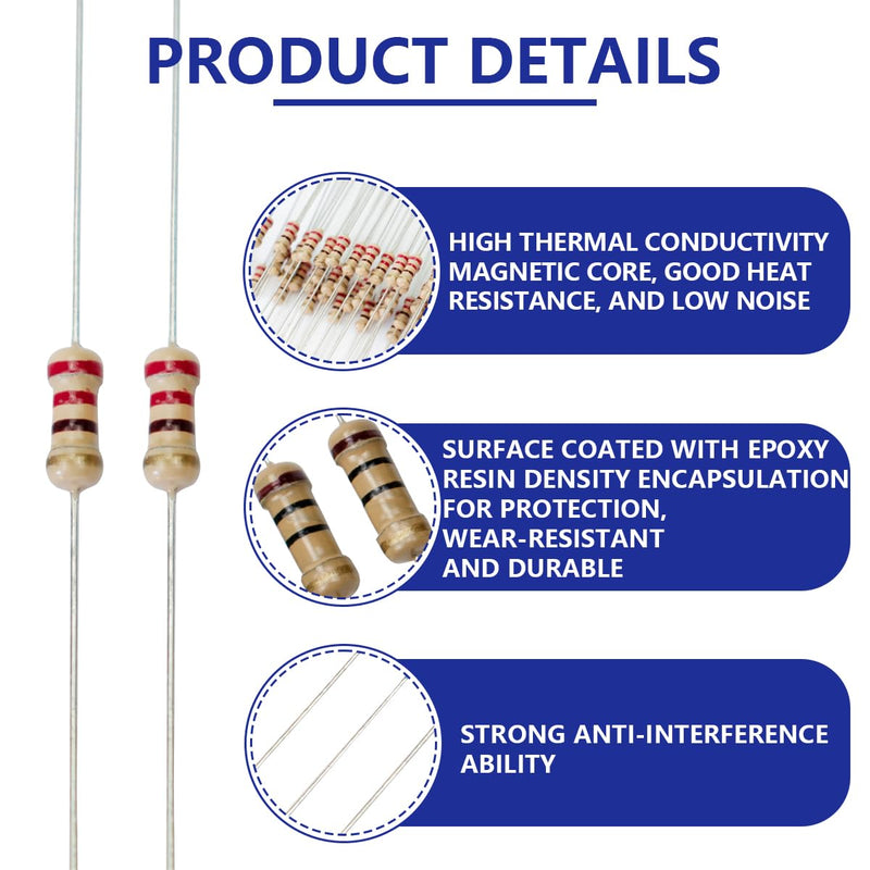 Innfeeltech 100 Pcs 1/4W 5% Tolerance 220 Ohm Carbon Film Resistor for DIY Project and Experiments 1/4W 220Ω
