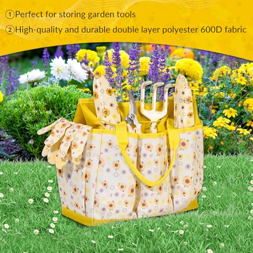 Gardening Gifts for Women, Gardening Tools for Women, 9 PCS Sunflower Garden Tools Set Kit with Garden Tool Bag, Mother's Day Birthday for Gardener Mom Grandma Aunt, Yellow