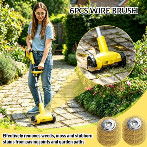 Pack of 6 Brass Brushes with One Pair of Gloves for Gloria Multibrush | Diameter 115 mm for Gloria grout brush accessories cleaning weeds moss and dirt in joints