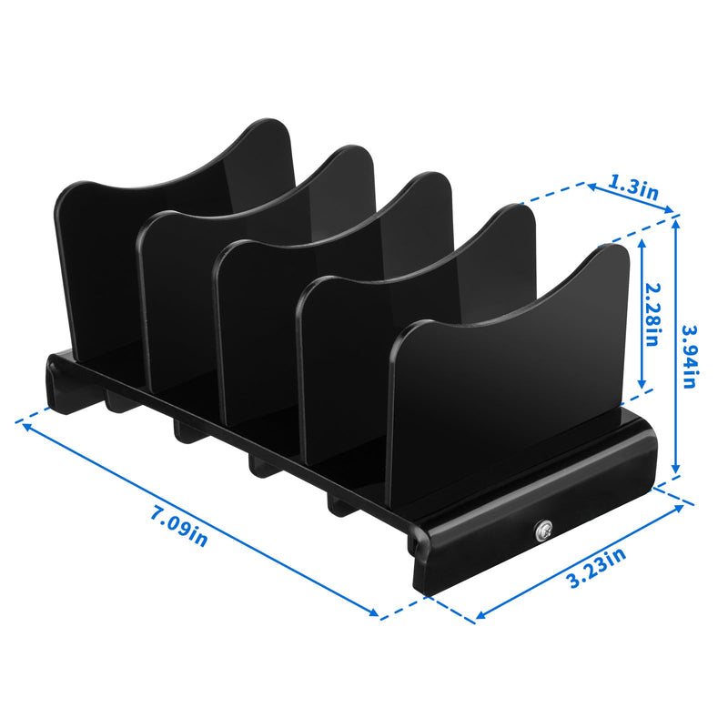 Acrylic Multi Device Organizer Stand Base for Portable Charger Power Banks, 4 Slots Desktop Storage Holder Compatible with USB Battery Pack, Phones and Tablets (Stand Only) - Black