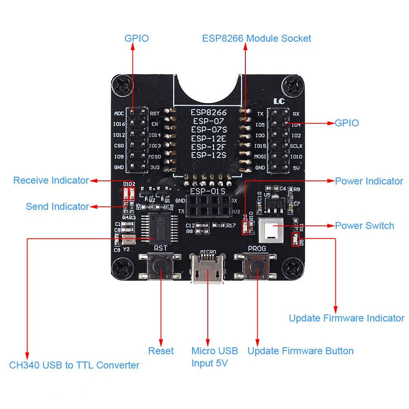 AILOVA ESP8266 Development Board,Test Burn Board Burning Device Development Board for ESP-01/01S/12E/12F/12S/18T ESP8266-IoF Wireless WIFI Transceiver Module