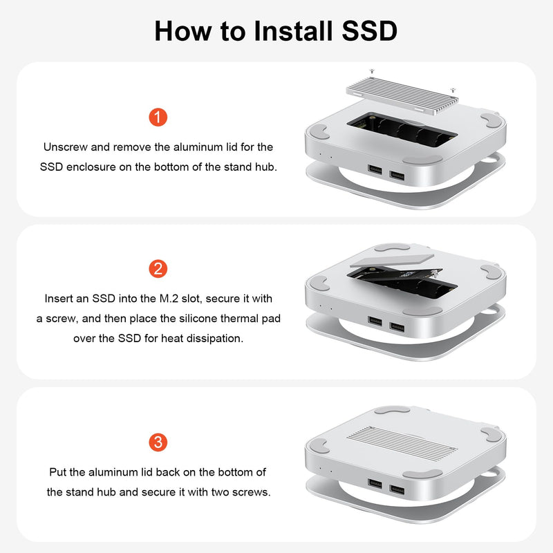 Qwiizlab 40Gbps Mac mini M4/M4 Pro Stand Hub with USB4 NVMe SSD Enclosure, USB-C Host, 3 USB-A 2.0, 3.5mm Audio, Supports M.2 PCIe up to 8TB, Compatible with Thunderbolt 4/5