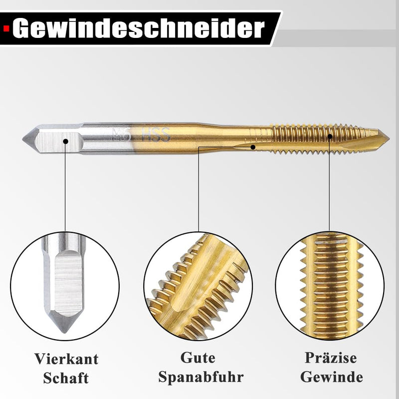 Treki 5 Piece Professional Tap Bit Set M3 M4 M5 M6 M8 HSS Titanium Tap Bit Set, Metric Thread Cutting Tap Finishing Tap Machine Tap Bit for Cutting Thread