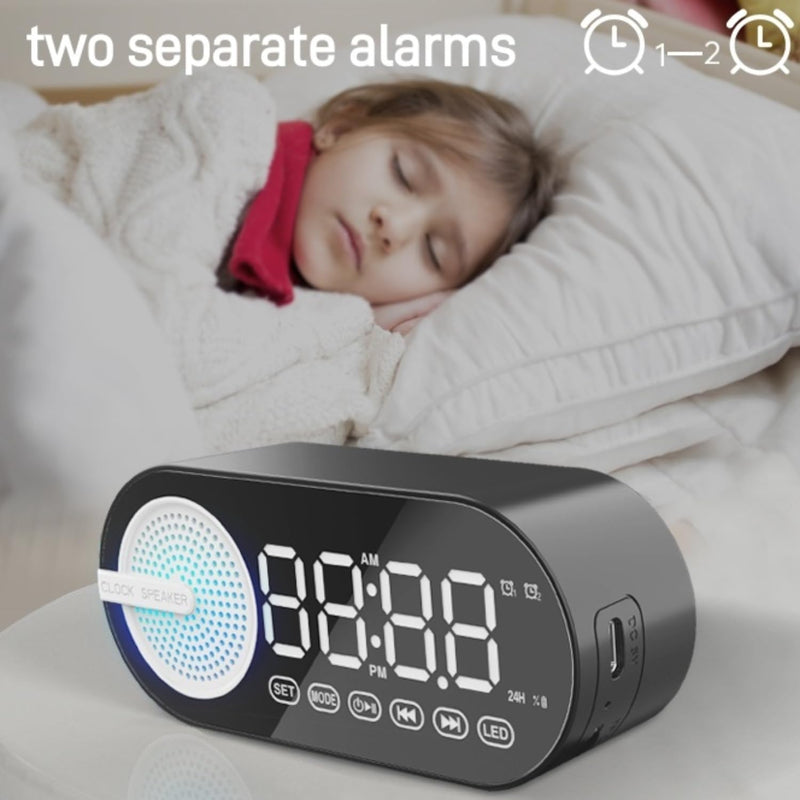 Music Alarm Clock with Personalized Music Ringtone Setting Function,Led Digital Clock with Bluetooth/TF Card,Dimmer,Rechargeable Battery Operated