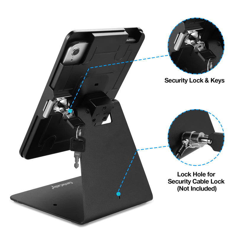 Desktop Anti-Theft Security Kiosk POS Stand Holder Enclosure with Lock and Key, Compatible with iPad Mini 1-5, Flip and Rotate Design, Black