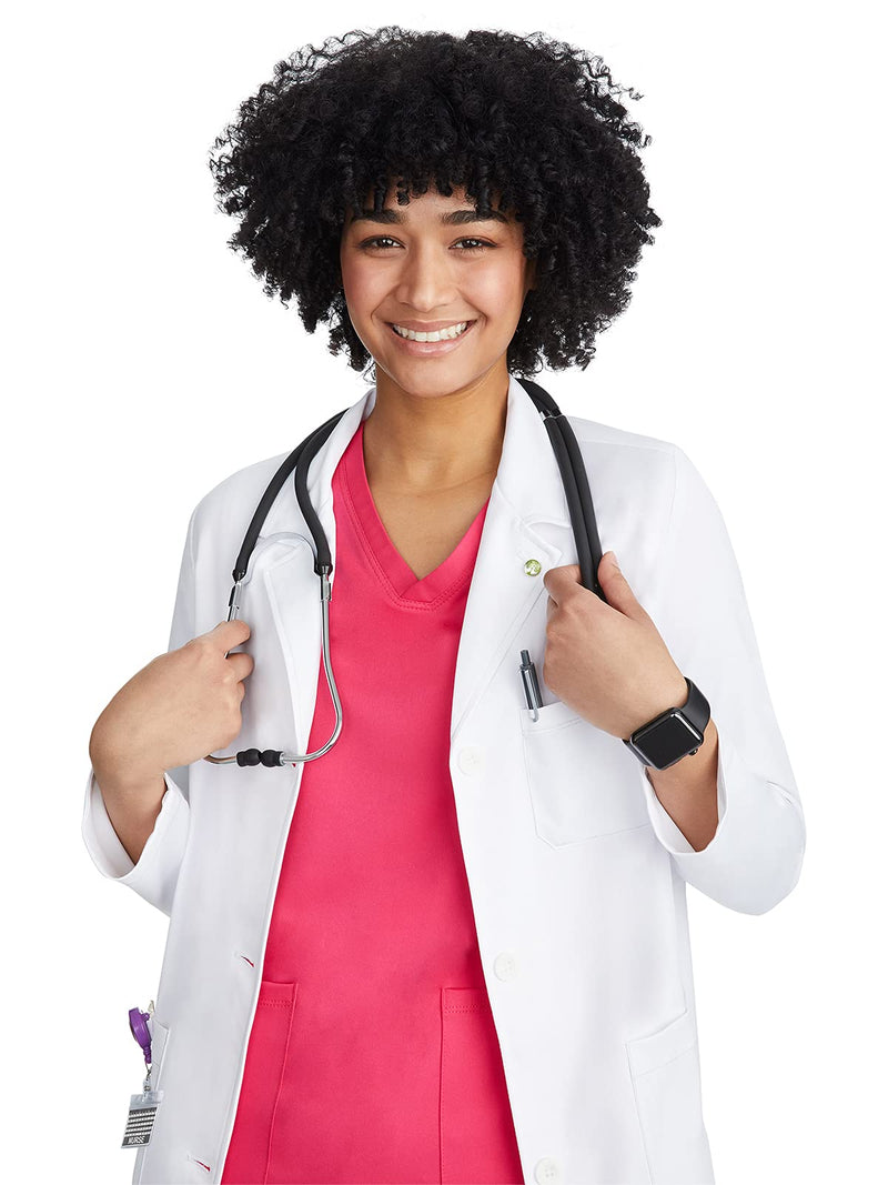 Healing Hands Lab Coat For Woman Faye Coat with 5 Pockets, Moisture Wicking and 2-Way Stretch 5161 Standard Size 37.5" Small White