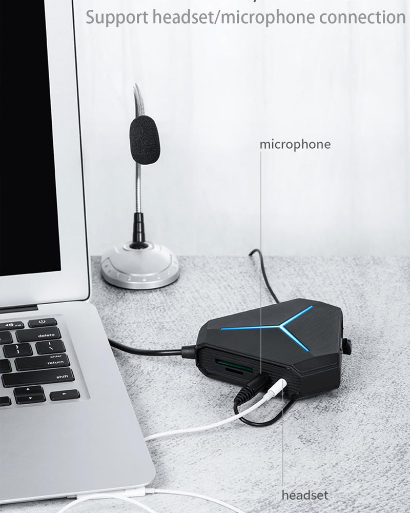 S24 Pro USB Hubs Audio Adapter External Stereo Sound Card with 3.5mm Headphone and Microphone Jack for Windows, Mac, Linux, PC, Laptops, Desktops, PS4 Computer External USB Black - External sound card
