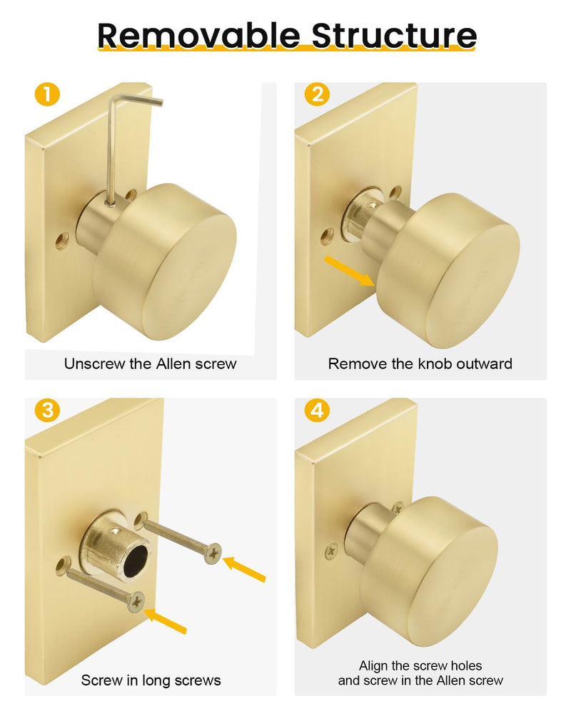 Goldenwarm Gold Dummy Door Knob, Zinc-Alloy Brushed Gold Heavy Duty Single-Sided Door Locks (1 Pack) 1