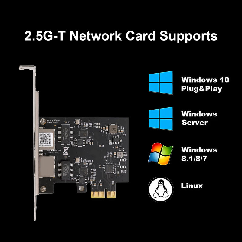 2.5Gbase-T PCIE NIC with Realtek RTL8125 Chip, Dual RJ45 Port 2500/1000/100 Mbps Network Adapter, PCIe X1,Ethernet Card for Windows/Windows Server/Linux RTL8125B (2 x RJ45)