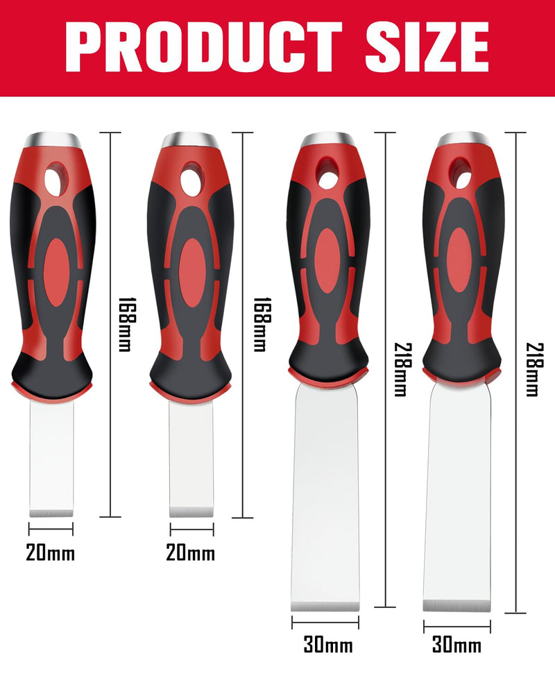 ROTATION Extra Thick Scraper Set, 4 piece, Soft Grip, Heavy Duty, Scraper with Hammer End, Stainless Steel Putty Knife