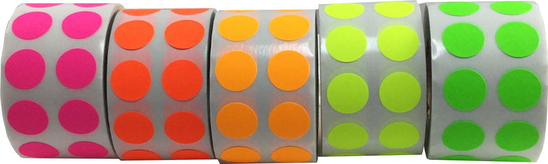 InStockLabels.com 1/2" Color Coding Dot Stickers - Fluorescent Collection - 5,000 Total Labels