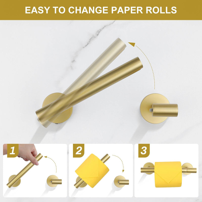 Brushed Gold Toilet Paper Holder Wall Mount, Double Base Large Toilet Paper Roll Holder Stainless Steel Bathroom Hardware Accessories, Commercial Toilet Paper Dispenser Brushed Gold Round