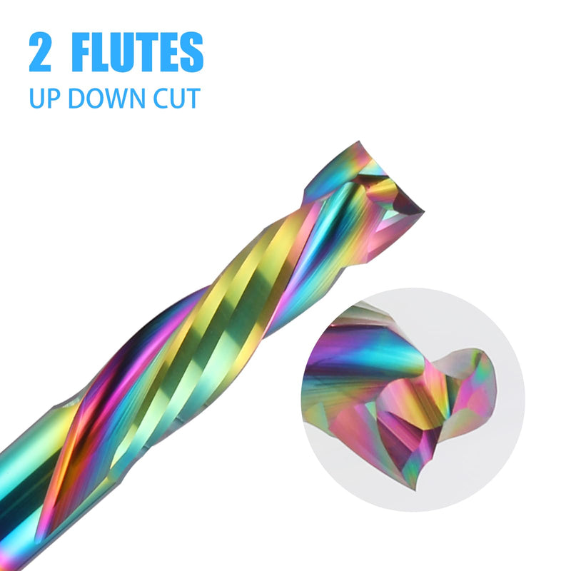 1/8 inch Shank Compression CNC Router Bits Spiral End Mill Wood Cutters 10 PCS, DLC Coating Compression CNC Spiral Bits 1/8 Cutting Dia, 22mm CEL, 2 Flutes Up &Down Cut Carbide End Mills