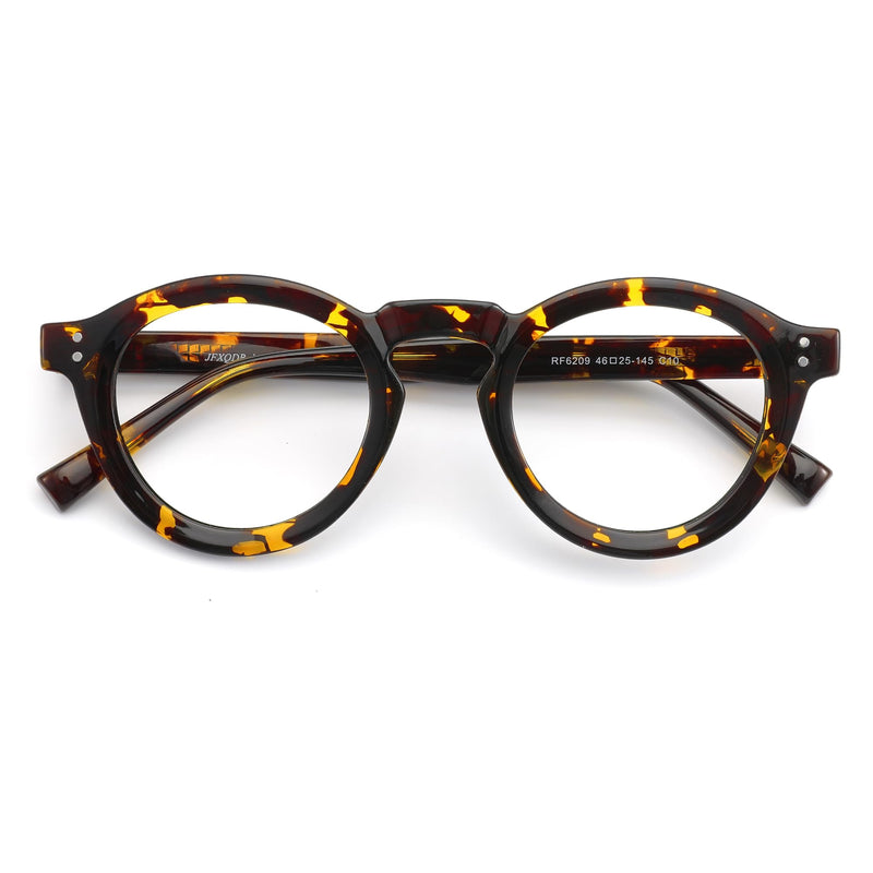 Round Blue Light Blocking Glasses, Retro Computer Gaming Eyeglasses Anti Eyestrain & UV RF6209 Tortoise