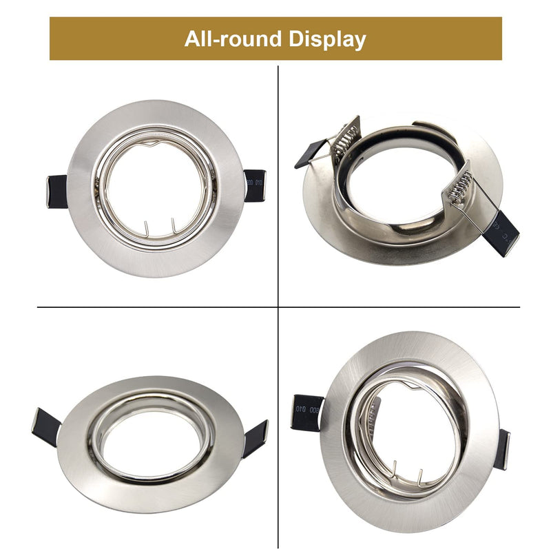 Wondlumi Set of 6 LED recessed spotlight frames GU10 swiveling round 230V brushed stainless steel recessed frame ceiling lamp recessed spots including socket for GU10 LED/halogen 6 pieces round