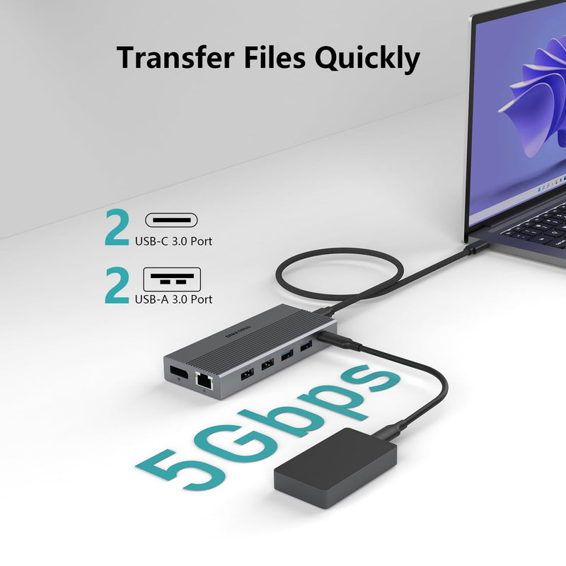 13-in-1 USB C Docking Station: Triple 4K Display, 100W Power Delivery, 5Gbps Data Ports, SD/MicroSD Slot - for Dell XPS, HP Laptops & ThinkPad