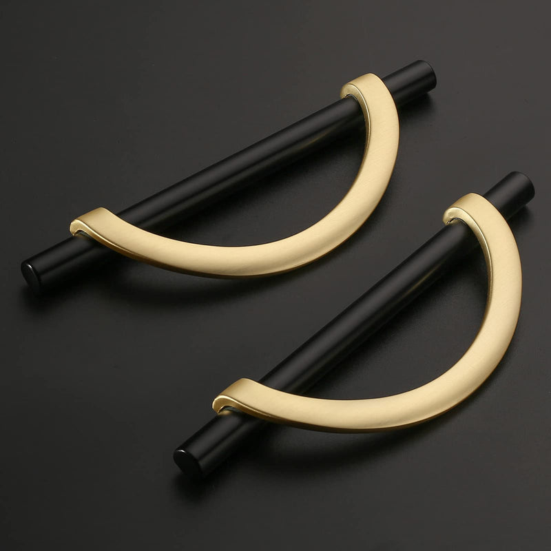 Amerdeco 6 Pack Black Brushed Gold Cabinet Pulls 5 Inch(128MM) Hole Centers Kitchen Cabinet Handles Hardware Kitchen Handles for Cabinets Cupboard Handles Drawer Pulls 5"/128MM Hole Center 06 Pack
