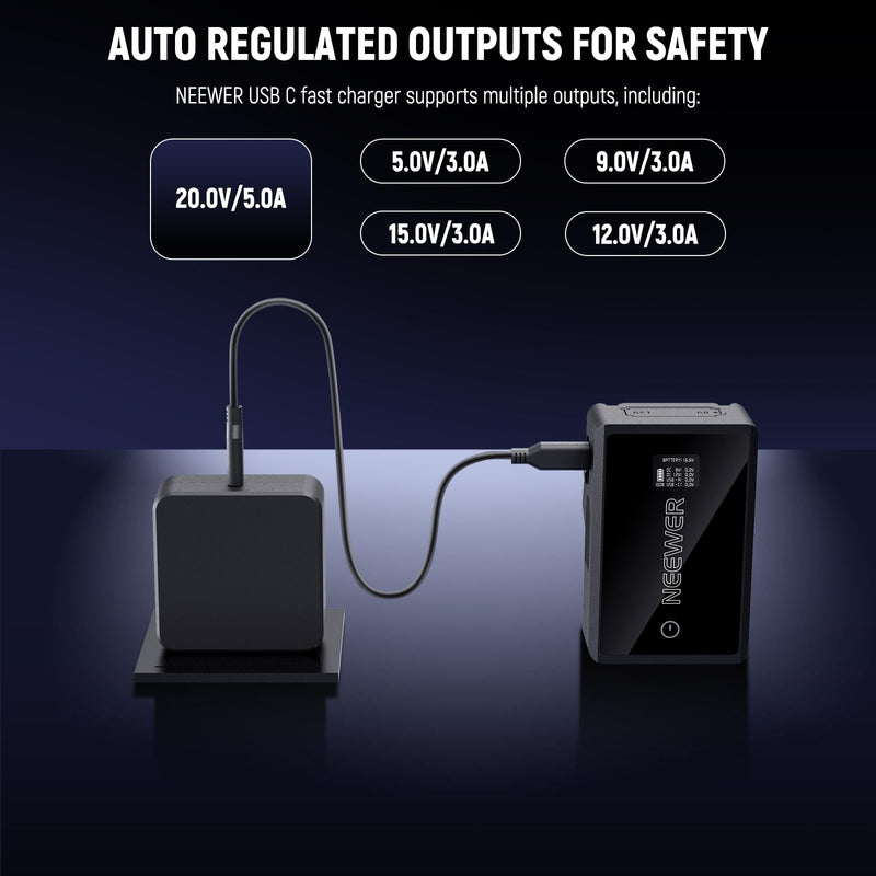 NEEWER PD 100W USB C Charger with 100W USB C Fast Charging Cable, GaN Fast Wall Charger AC Power Adapter for NEEWER HB80C HS60B HS60C Video Lights V Mount Batteries NP-F Chargers, PD200W0500G4T
