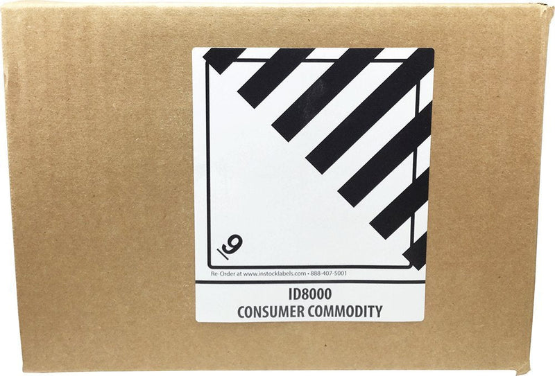 ID8000 Consumer Commodity Hazard Class 9 Sticker Labels, 4 x 4.75 Inch Square Black and White Adhesive Shipping Stickers, 500 Total Labels – Made in the USA