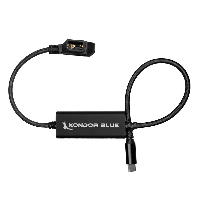 KONDOR BLUE | 16" D-Tap/P-Tap to USB-C PD 2-Way V-Mount Charger Braided Power Delivery Cable for Mirrorless Cameras, Phones, Laptops & More | Raven Black 16 Inch