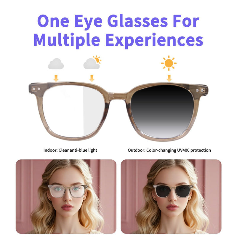 Smart Glasses for Women Men, Bluetooth Glasses with Photochromic Lenses Touch Control Voice Assistant for Clear Audio Remote Photography, Transparent frame and white legs, Perfect for Indoor Outdoor Gs07 Smart Glasses-clear