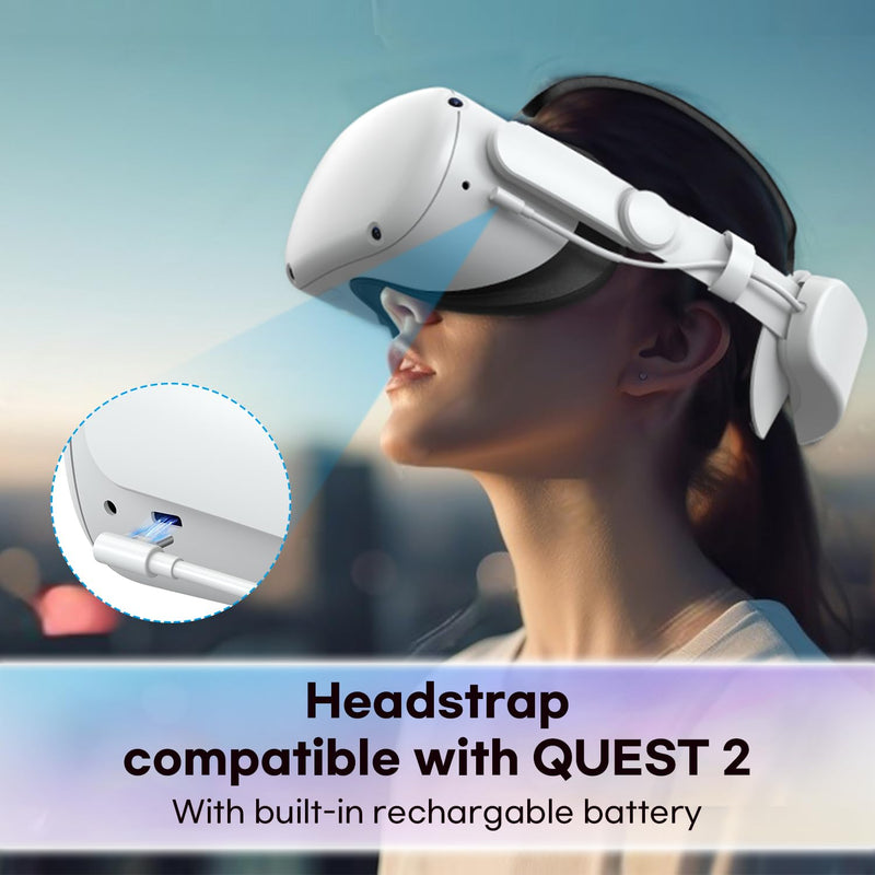 Head Strap Compatible with Oculus Quest 2,Meta Quest 2 Accessories Adjustable Elite Strap Replacement for Enhanced Comfort Support and Gaming Immersion in VR (6,000mAh Battery)