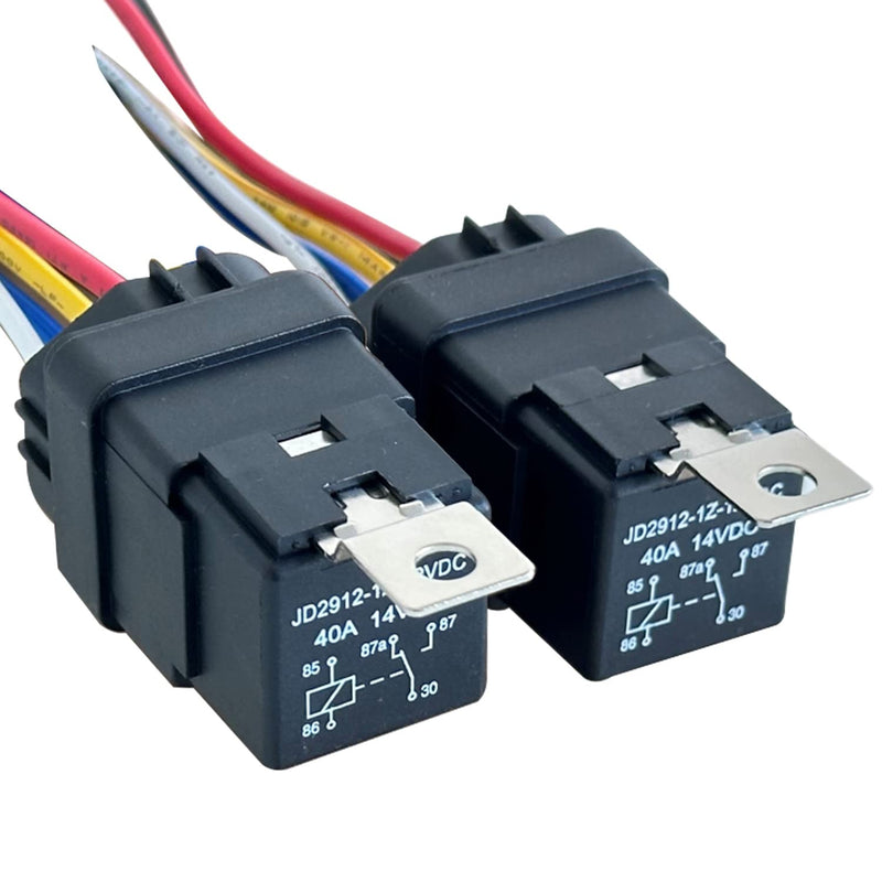 2 Pack Waterproof Relay and Harness Kit 40A 14V DC, 5 Pin SPDT Car Relay with Heavy Duty 14 AWG Copper Wires 2