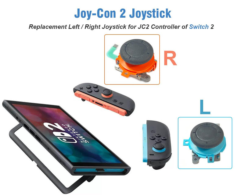 ElecGear 2x Joystick Replacement for Switch 2 Joy-Con 2 Controllers, Analog Left and Right Sticks with Repair Tools, Direct Replacement Part without Desoldering with Solder Braid
