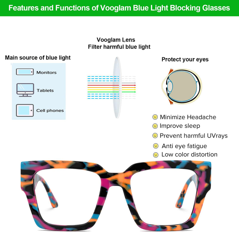VOOGLAM Square Blue Light Glasses for Women Anti Eyestrain Dry Eyes Computer Phone TV Eyewear Felician Gremulticoloren Clear