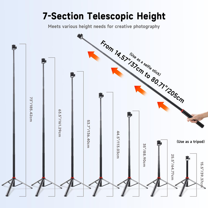 Durable Aluminum Tripod, 81" Adjustable Light Stand & Camera/Phone Tripod with Phone Mount, 1/4" Screw for DSLR, Smartphone, Video Lights - Photography, Vlogging, Live Streaming and Travel