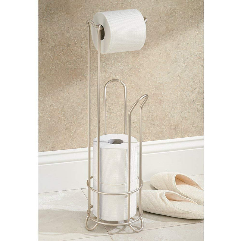 iDesign Classico Metal Toilet Tissue Roll Reserve Organizer for Bathroom, Compact Organizer, Holds 4 Rolls of Toilet Paper, Satin Silver | Classico Collection Pc Satin Pack of 1