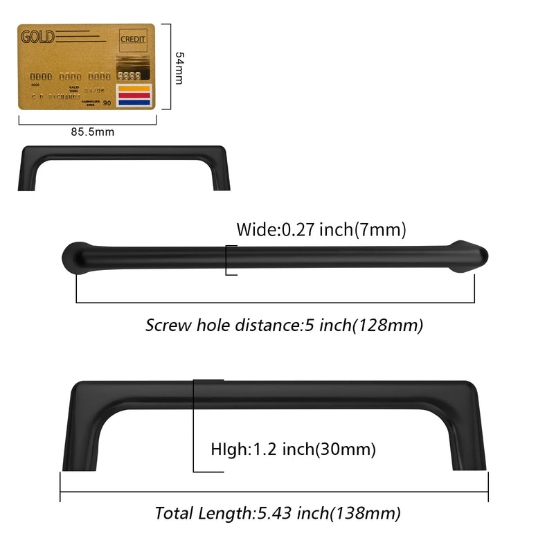Amerdeco 10 Pack Matte Black Cabinet Pulls 5 Inch(128MM) Hole Centers Kitchen Cabinet Handles Hardware Kitchen Handles for Cabinets Cupboard Handles Drawer Pulls ZH0041 5"/128MM Hole Center
