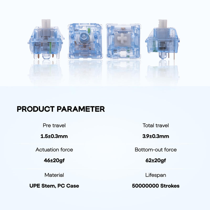 EPOMAKER Aqua 46gf Gaming Keyboard Switches, 100 PCS Clicky Switch, 5-Pin Pre-Lubed Switch, with PC Case, UPE Stem, Compatible with MX Keycaps for Mechanical Keyboard