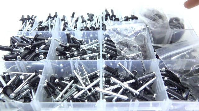 900 Pcs Black Pop Rivet Kit, 3/32", 1/8", 5/32", 3/16" 3/32inch 1/8inch 5/32inch 3/16inch