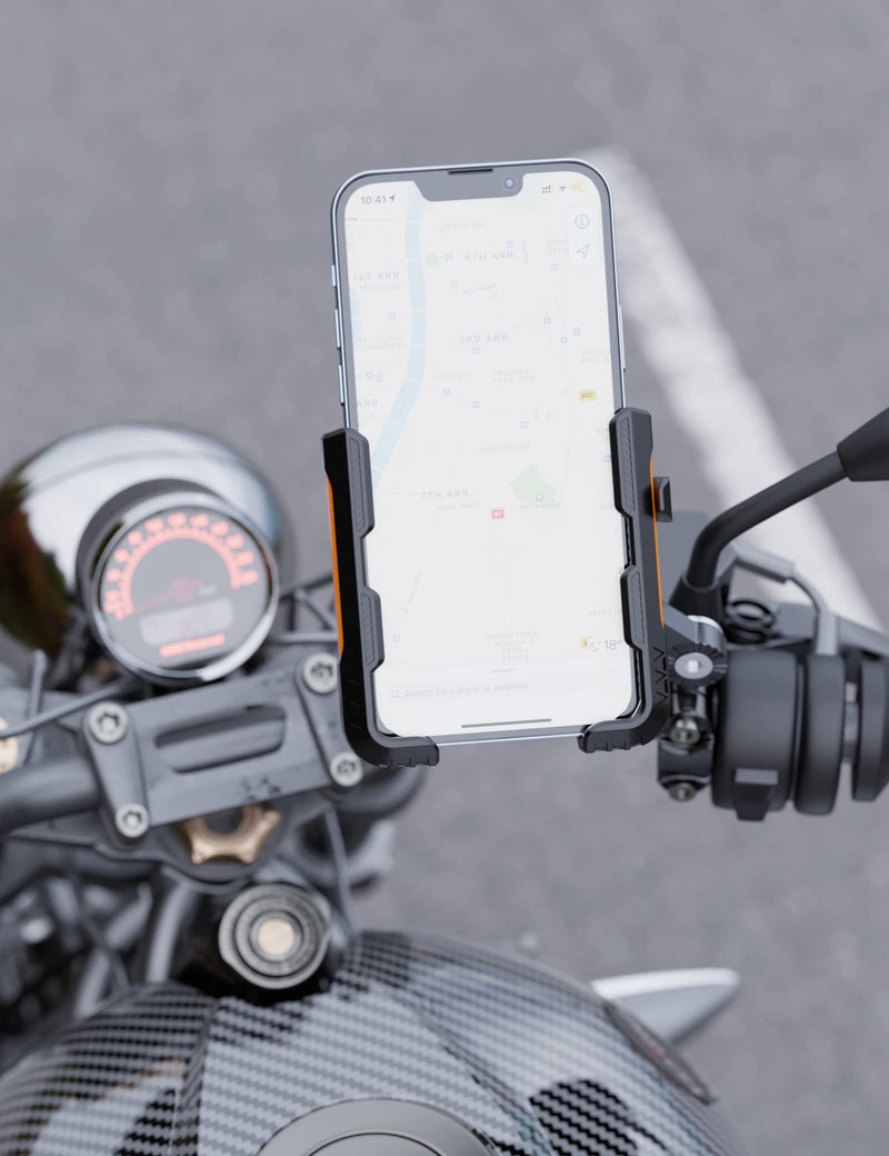 Motorcycle Phone Holder Handlebar Mount Motorbike Phone Holder Rearview Mirror【2 Connection Methods+1S Quick Disassembly】 with 360 Rotate for 4.0-7.0 inch Smartphone